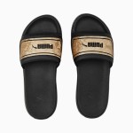 4s Puma 390957-01 Karmen Space Metallics Swimming Slides Women - Black/Gold 